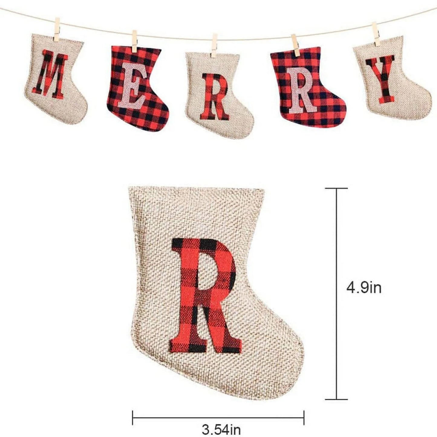 Merry Christmas Burlap Banner, Burlap and Buffalo Plaid Tree Shaped Christmas Decorations Indoor, Unique Hand-Sewn Christmas Decor, Christmas Ornaments for Wall, Window, Tree and Fireplace Decoration