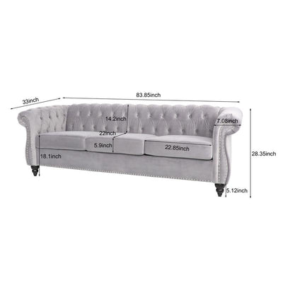 Giratree Furniture 78" 3-Seater Velvet Sofa | Tufted Back Chesterfield Upholstered Couch | Ideal for Living Room, Apartment, Office, Reception, Lounge, Small Spaces
