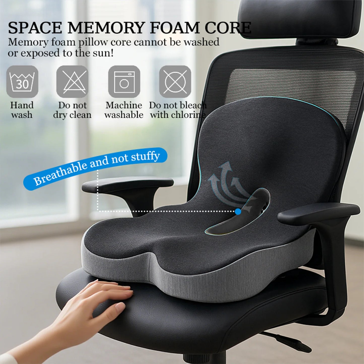 Ergonomic Memory Foam Seat Cushion for Office Chairs and Truck Drivers - Alleviates Back, Tailbone, and Sciatica Pain