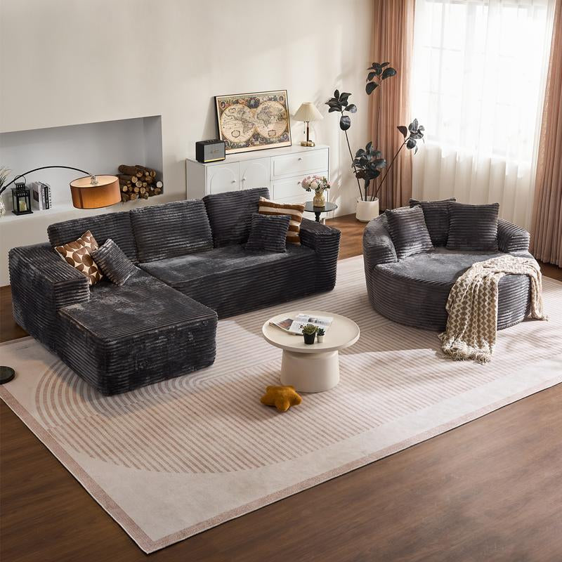 CAODOC Boneless Cloud Sectional L-Shaped Sofa with Comfy round Chaise, Oversized Lounge Chair, Plush Cushions, Fully Assembled, Minimalist Modular Design