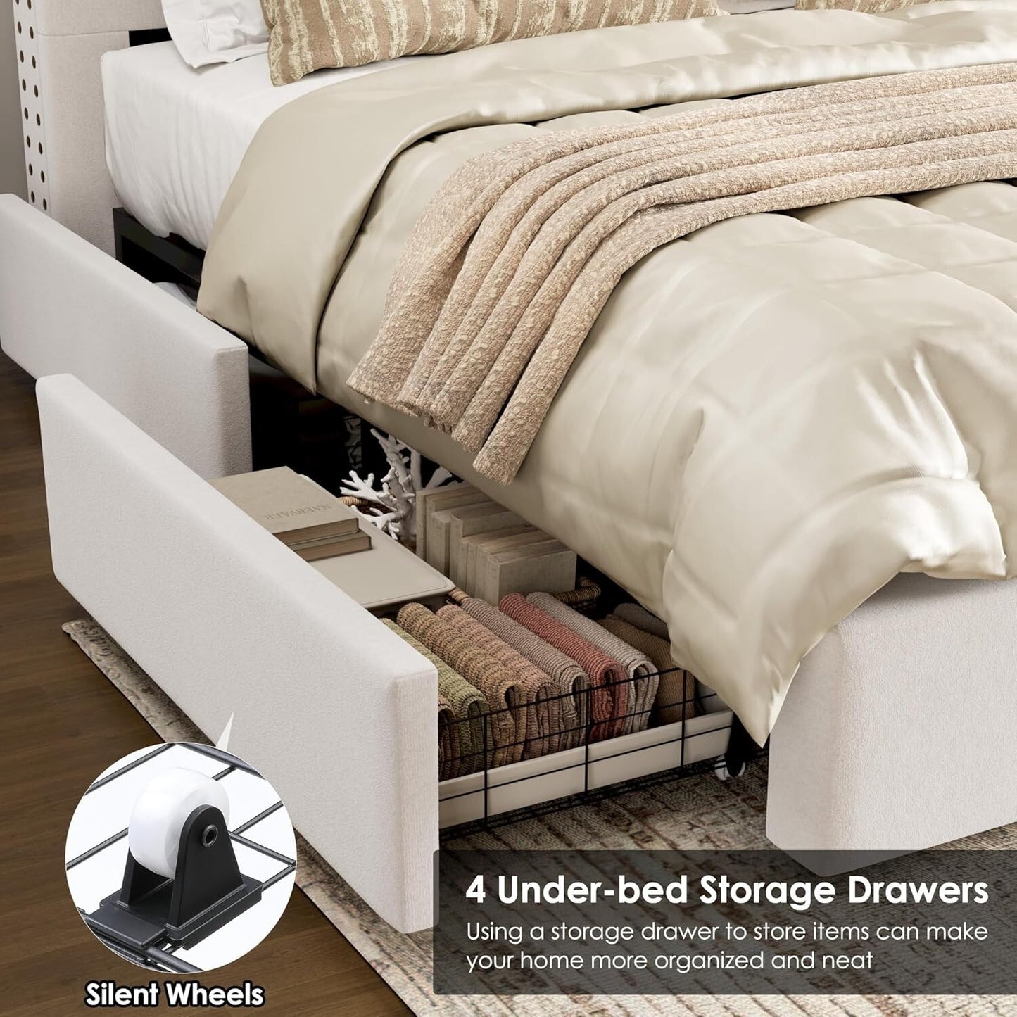 King Size Bed Frame 55" Tall Headboard with Gorgeous Button Tufted and Nail, ...