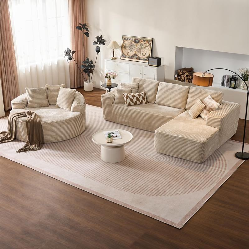 CAODOC Boneless Cloud Sectional L-Shaped Sofa with Comfy round Chaise, Oversized Lounge Chair, Plush Cushions, Fully Assembled, Minimalist Modular Design