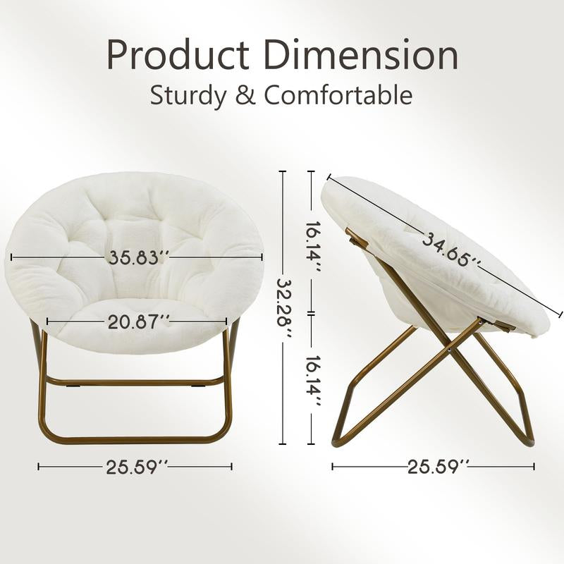 Cozy Saucer Chairs Faux Fur Living Room Reading Lounge Furniture Folding Comfy with Soft Thick Padded Seat Metal Frame Modern Style for Bedroom Home