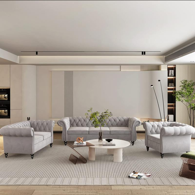 Giratree Furniture 78" 3-Seater Velvet Sofa | Tufted Back Chesterfield Upholstered Couch | Ideal for Living Room, Apartment, Office, Reception, Lounge, Small Spaces