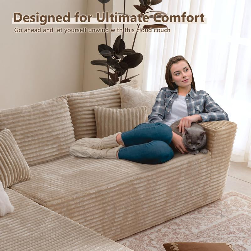 CAODOC Boneless Cloud Sectional L-Shaped Sofa with Comfy round Chaise, Oversized Lounge Chair, Plush Cushions, Fully Assembled, Minimalist Modular Design