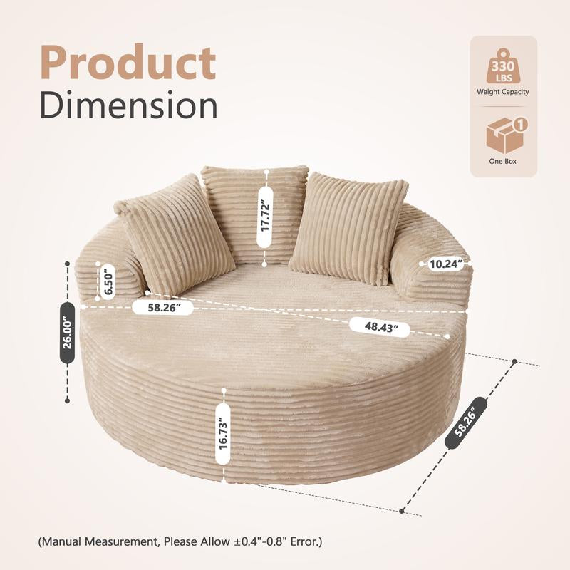 CAODOC Boneless Cloud Sectional L-Shaped Sofa with Comfy round Chaise, Oversized Lounge Chair, Plush Cushions, Fully Assembled, Minimalist Modular Design