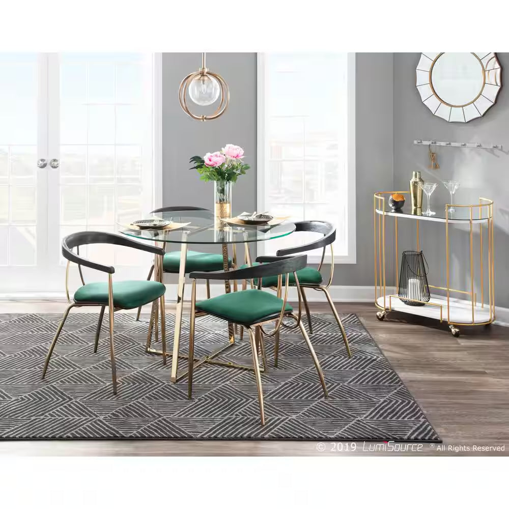 Vanessa Gold and Green Velvet Dining Chair with Black Wood Accent (Set of 2)