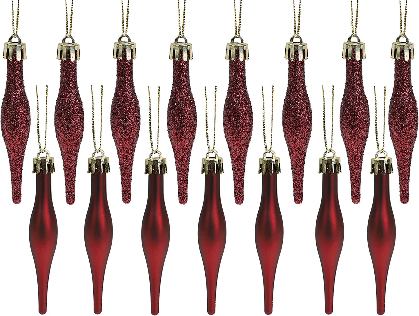 ® Set of 15 Matte and Glitter Droplet Baubles - 8.5 cm Christmas Ornaments in Rioja Red