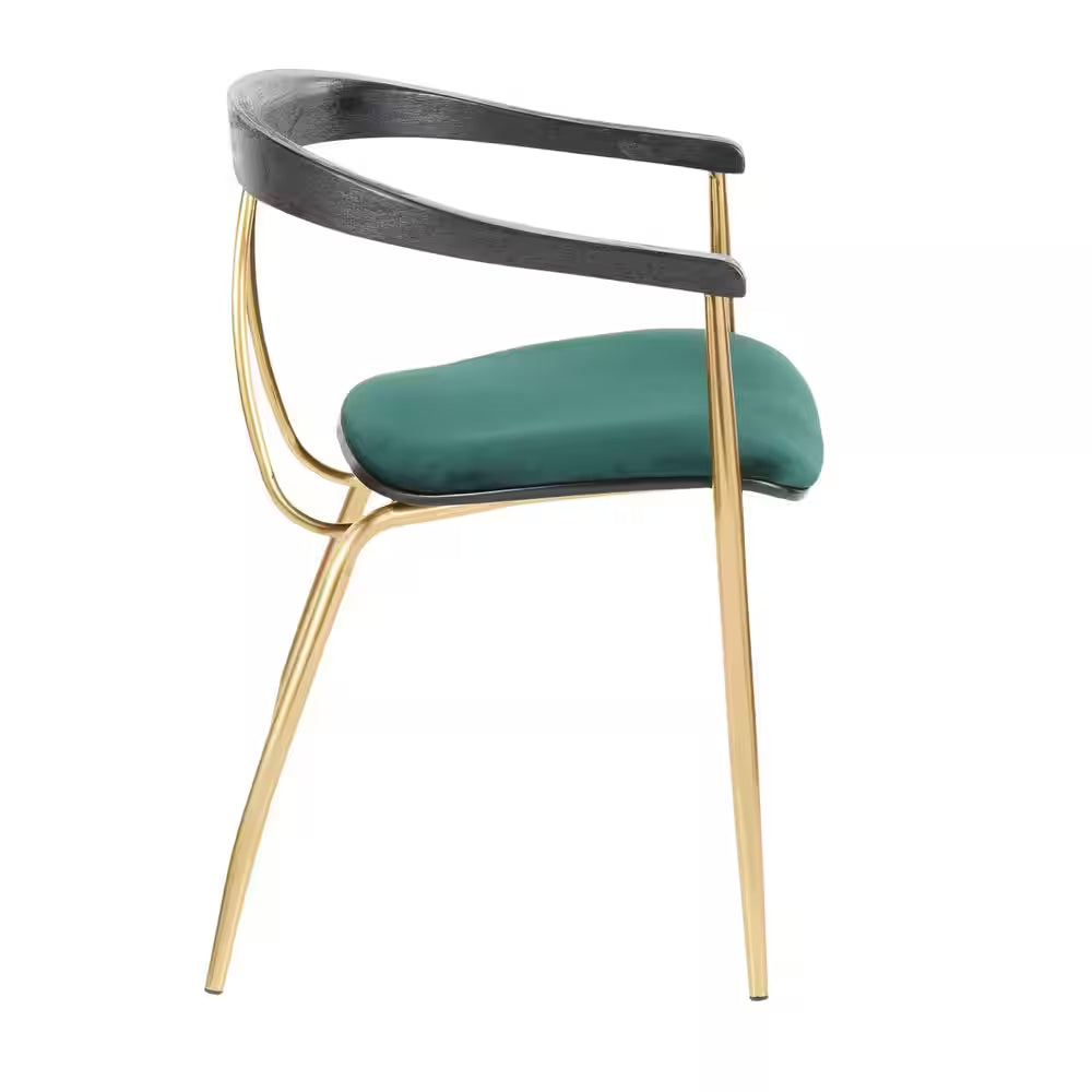 Vanessa Gold and Green Velvet Dining Chair with Black Wood Accent (Set of 2)