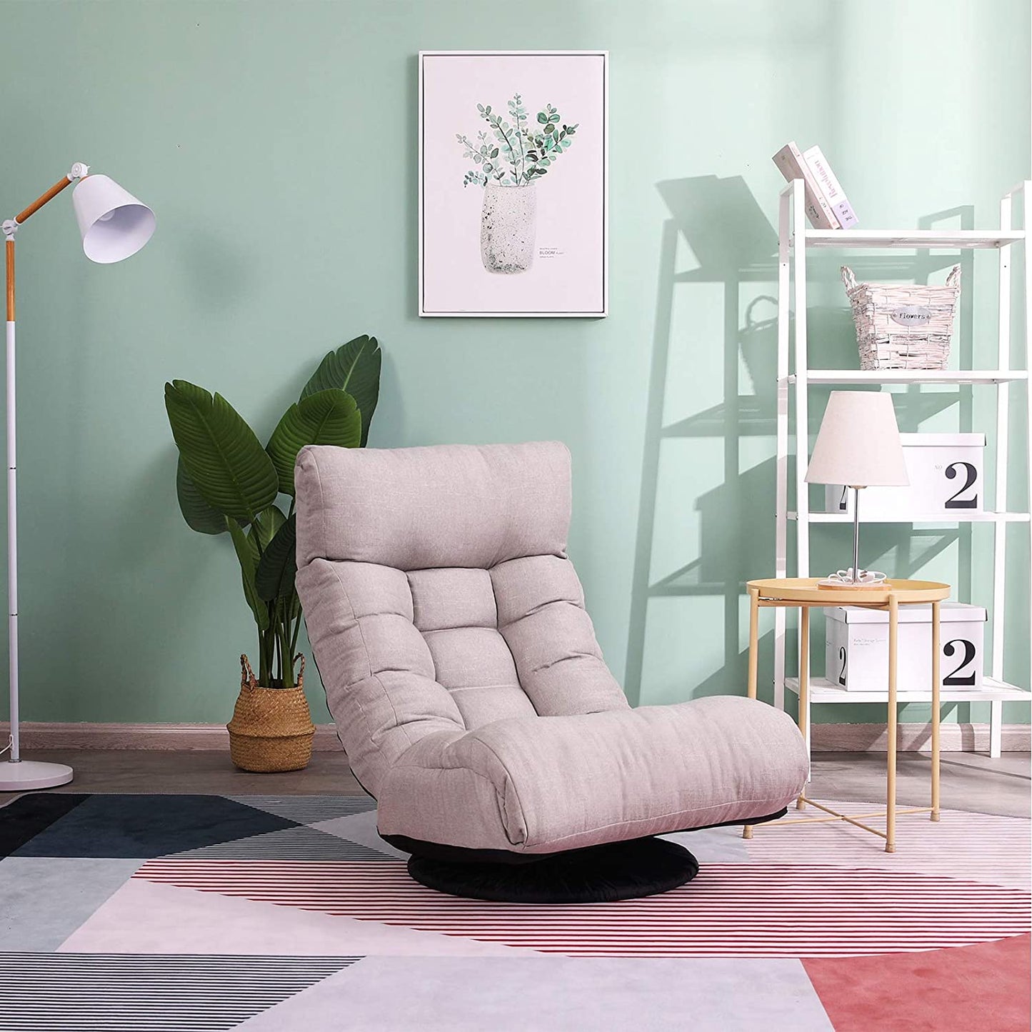 Chaise Lounge Sofa - 360-Degree Swivel Gaming Chair with Adjustable Positions, Foldable Recliner, Comfortable Backrest and Footrest for Home Office, Grey