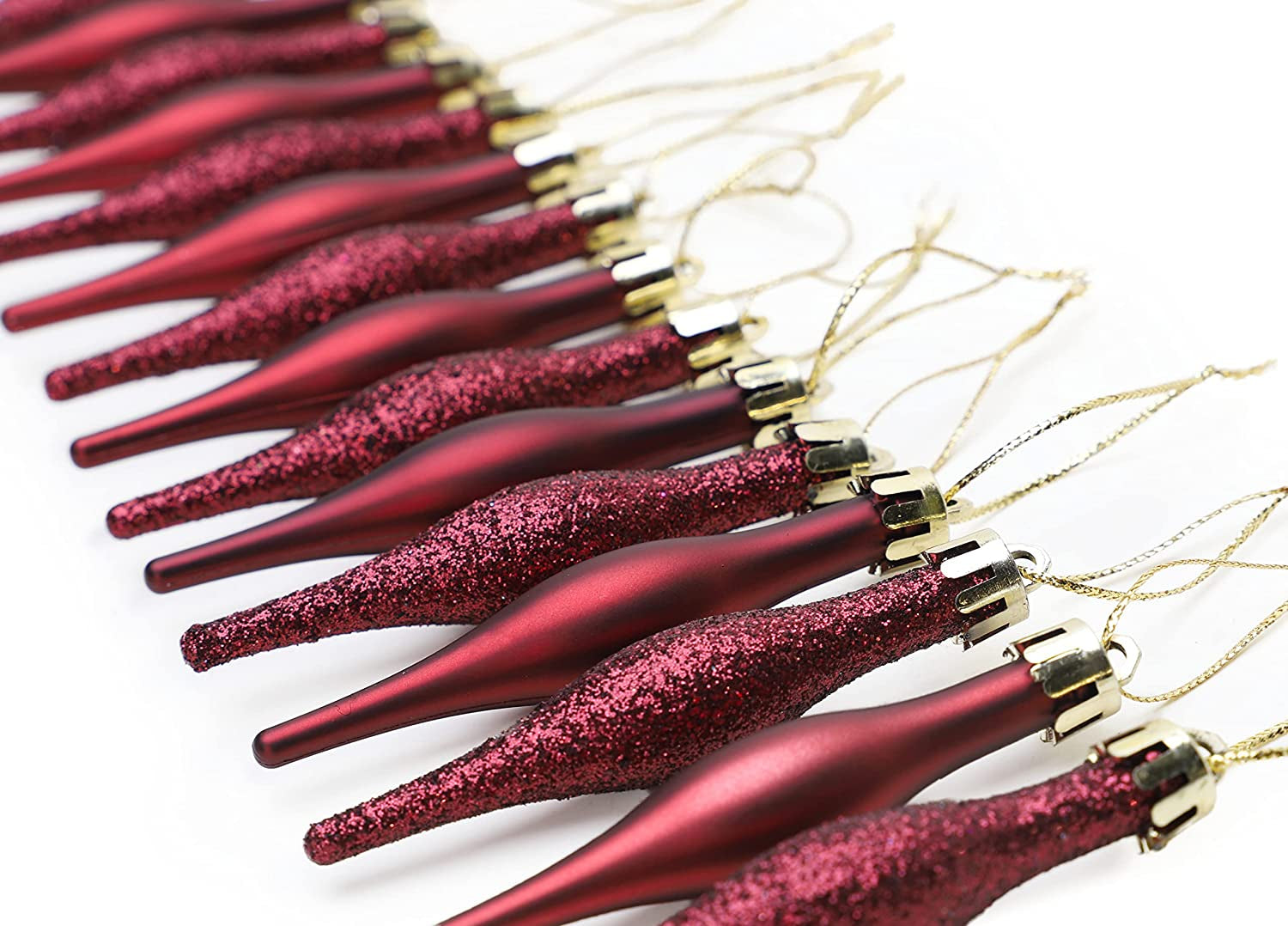 ® Set of 15 Matte and Glitter Droplet Baubles - 8.5 cm Christmas Ornaments in Rioja Red