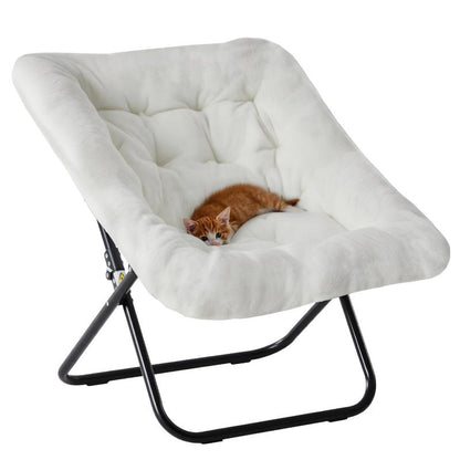 Cozy Saucer Chairs Faux Fur Living Room Reading Lounge Furniture Folding Comfy with Soft Thick Padded Seat Metal Frame Modern Style for Bedroom Home