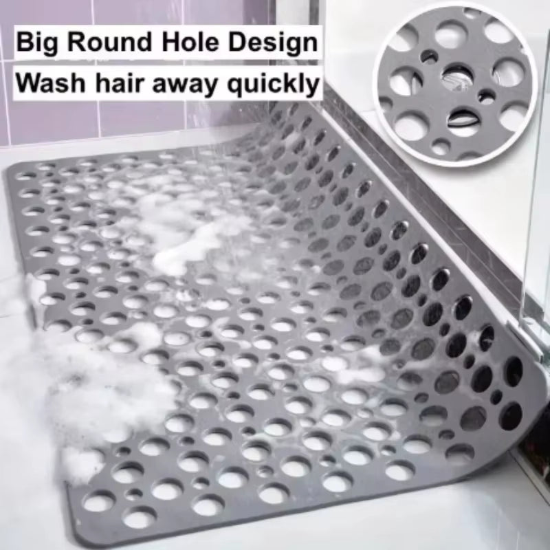 Square Non-Slip Bathroom Mat with Suction Cup and round Hole Design Shower Anti-Fall Household Shower Massage Quick Drainage Mat