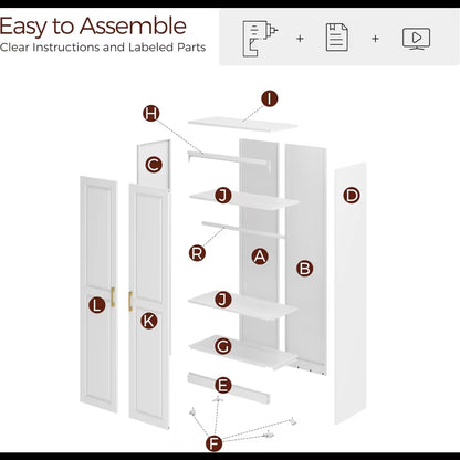 71" Metal Armoire Wardrobe Closet with 2 Doors, Tall Wardrobe Cabinet with Hanging Rod and Adjustable Shelves