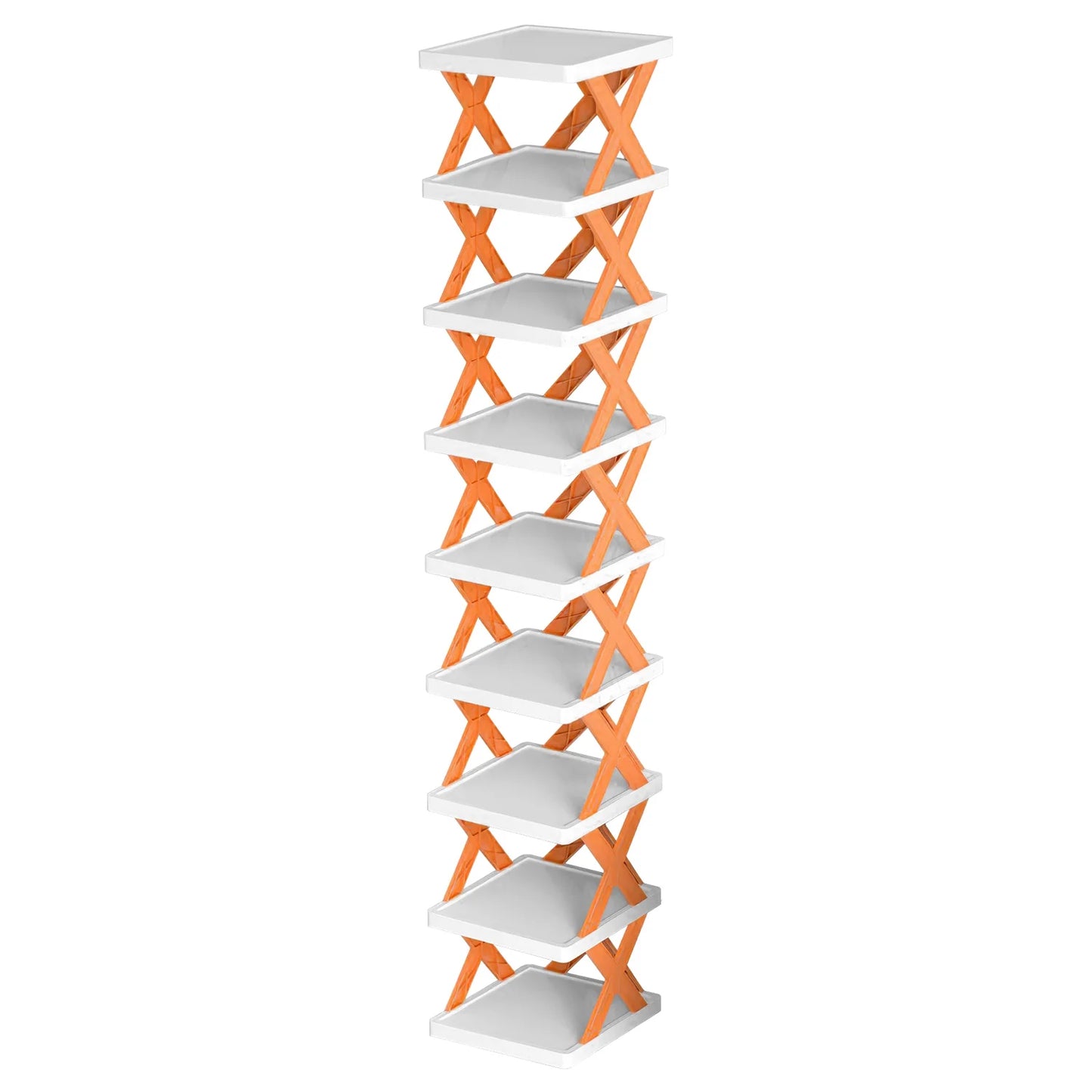 9 Tiers Shoe Rack Organizer, 9 Pairs of Shoes Narrow Entryway Shoe Rack Plastic Vertical Shoe Storage Organizer Space Saving Free Standing Shoes Storage Shelf Closet Hallway, Orange