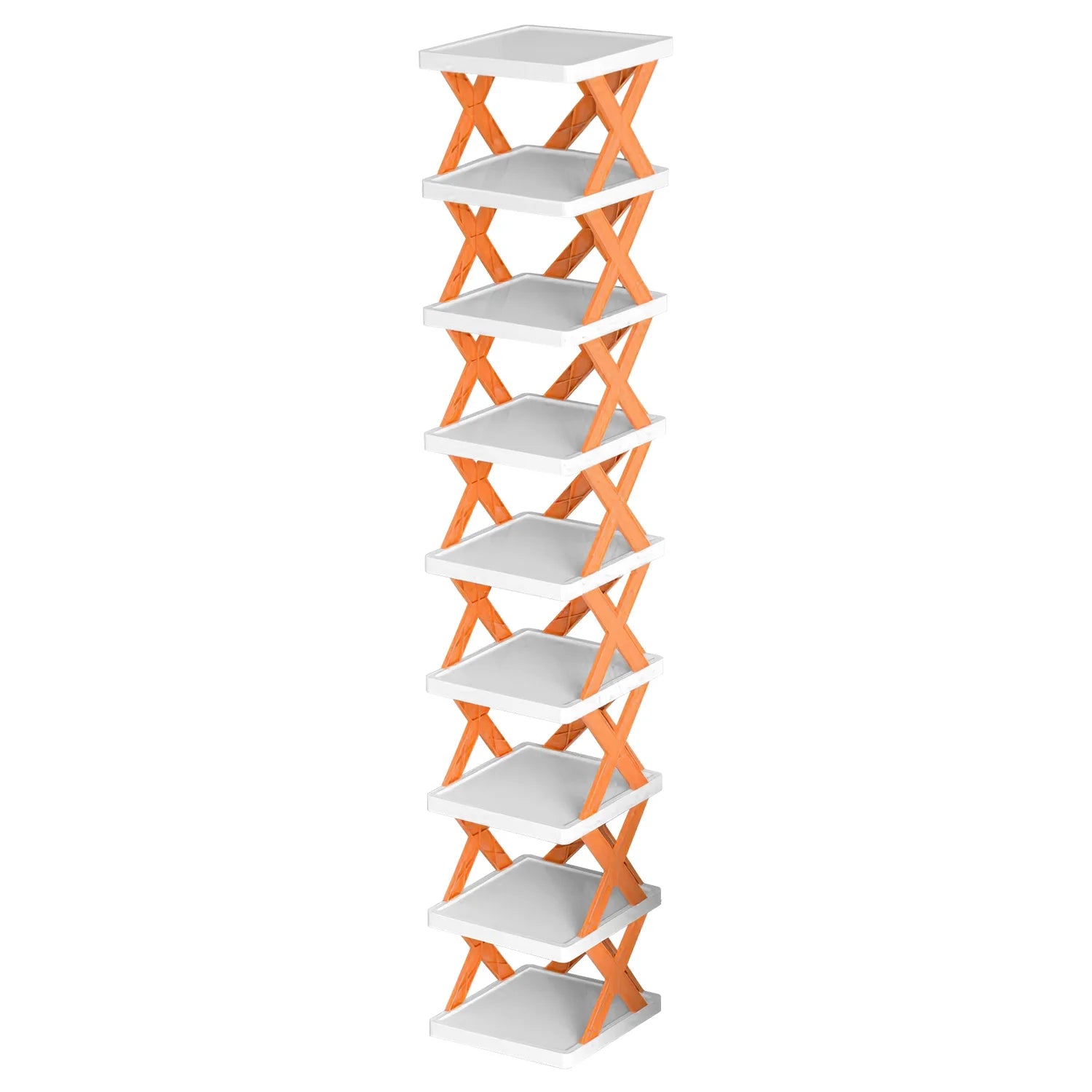 9 Tiers Shoe Rack Organizer, 9 Pairs of Shoes Narrow Entryway Shoe Rack Plastic Vertical Shoe Storage Organizer Space Saving Free Standing Shoes Storage Shelf Closet Hallway, Orange