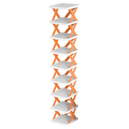 9 Tiers Shoe Rack Organizer, 9 Pairs of Shoes Narrow Entryway Shoe Rack Plastic Vertical Shoe Storage Organizer Space Saving Free Standing Shoes Storage Shelf Closet Hallway, Orange