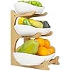 3 Layer Multi-Layer Ceramic Fruit Plate Bamboo Wooden Frame Household Basket Bowl Holder Vegetables Storage Kitchen Organizer