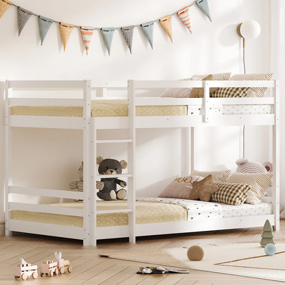 Zimtown Bunk Bed Twin over Twin,Kids Low Floor Bunk Bed with Guard Rails for Children Boys Girls Dormitory Bedroom,No Box Spring Needed,White