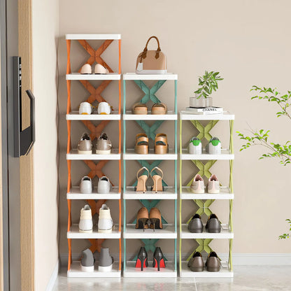 9 Tiers Shoe Rack Organizer, 9 Pairs of Shoes Narrow Entryway Shoe Rack Plastic Vertical Shoe Storage Organizer Space Saving Free Standing Shoes Storage Shelf Closet Hallway, Orange