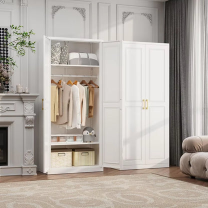 71" Metal Armoire Wardrobe Closet with 2 Doors, Tall Wardrobe Cabinet with Hanging Rod and Adjustable Shelves