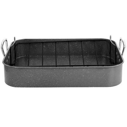 Greystone 12 Qt. Speckled Grey Carbon Steel Turkey Roasting Pan Set with Rack