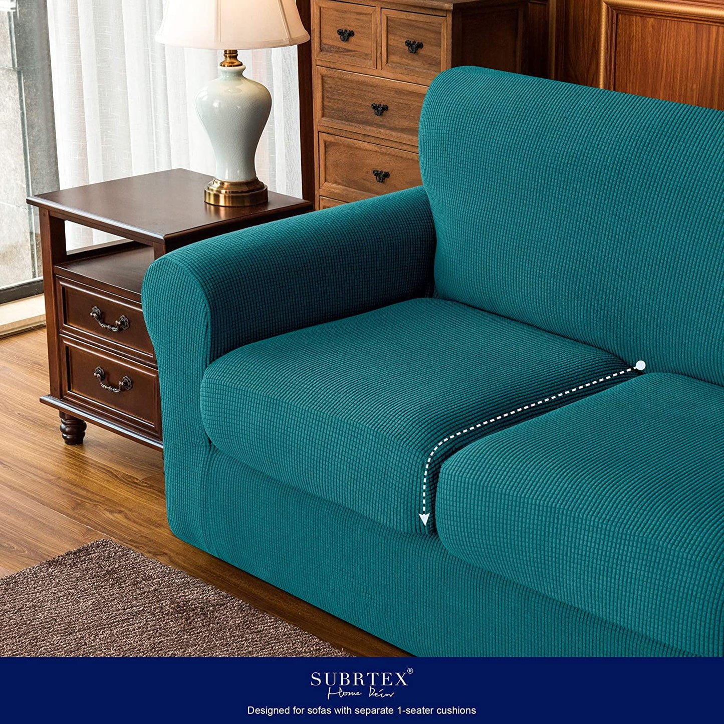 4-Piece Stretch Textured Grid Sofa Cover Slipcover,Separate Cushion Cover(Turquoise, Sofa)