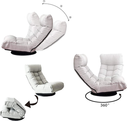 Chaise Lounge Sofa - 360-Degree Swivel Gaming Chair with Adjustable Positions, Foldable Recliner, Comfortable Backrest and Footrest for Home Office, Grey