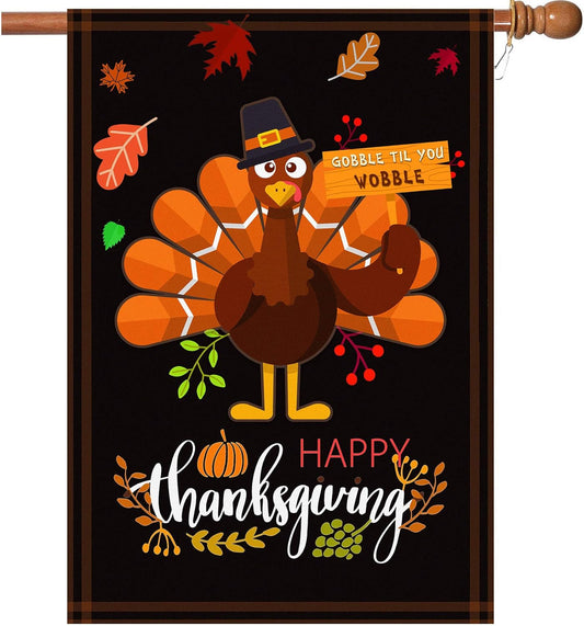 Happy Thanksgiving Flags,Thanksgiving Garden Flag 28 X 40 Inch Thanksgiving House Flag Double-Sided 2 Layer Thanksgiving Turkey House Flag for Thanksgiving Decoration