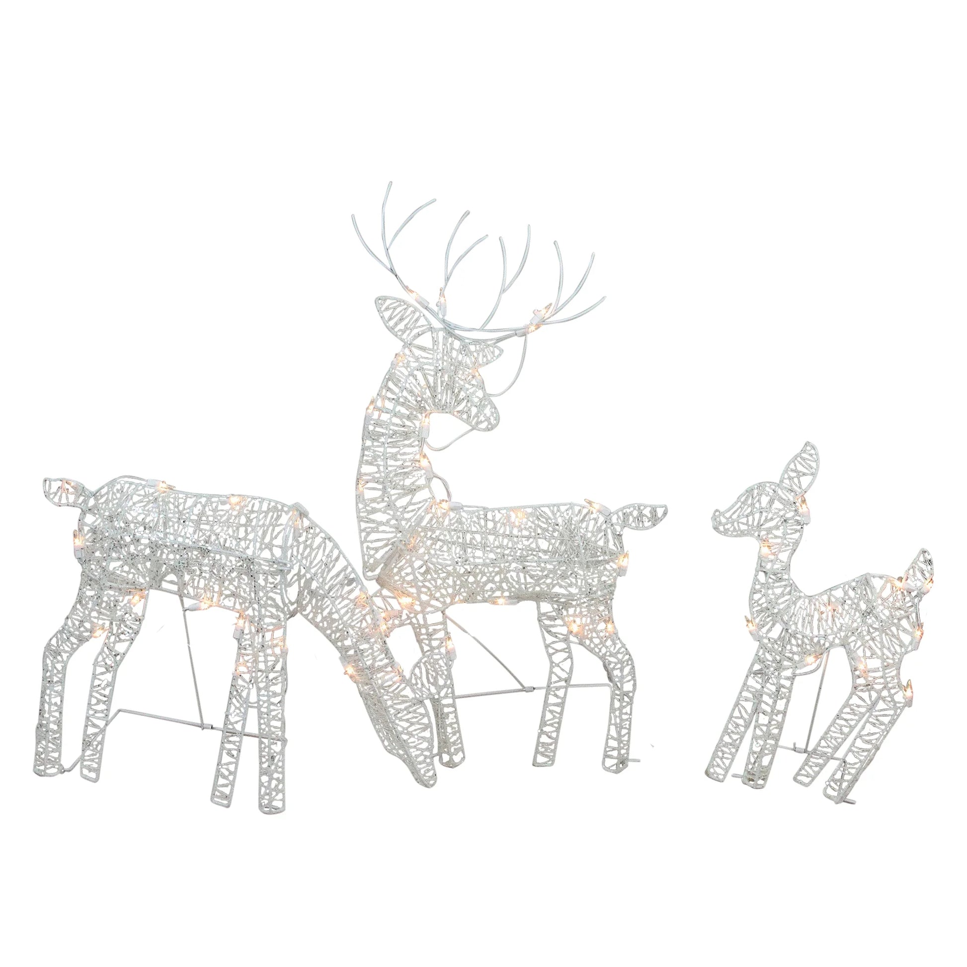 Set of 3 White Glittered Doe, Fawn and Reindeer Lighted Christmas Outdoor Decoration