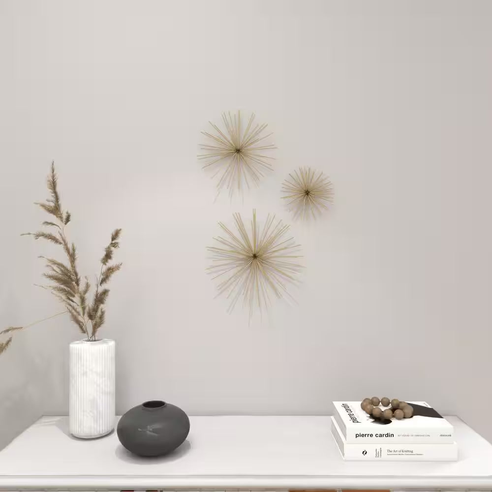Gold Metal 3D Starburst Wall Decor Set of 3 | Modern Home Accent | Joyfulworld 