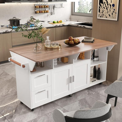 MIDHAM Kitchen Island 54" Large Rolling Kitchen Island Cart on Wheels with Drop Leaf Breakfast Bar Spice Towel Rack Mobile Island Table for Kitchen with Storage, Moveable Cabinet Drawer