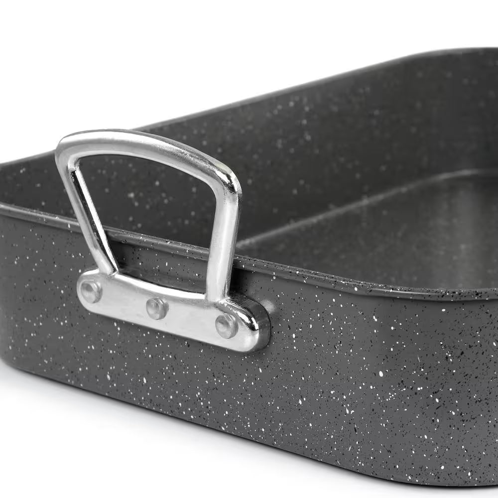 Greystone 12 Qt. Speckled Grey Carbon Steel Turkey Roasting Pan Set with Rack