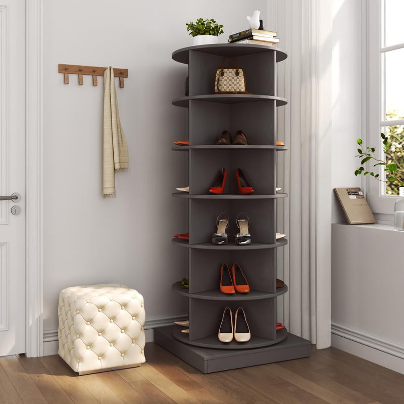 6 Tiers Revolving Free Standing Shoe Storage Organizer,360° Wood Rotating Shoe Rack,Storage Rack Cabinet Tower for Entryway Living Room Hallway,Bedroom/Living Room Furniture,Indoor Furniture