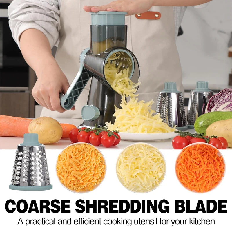 3 in 1 Rotary Cheese Grater Versatile Manual Vegetable Slicer Peanut Nuts Grinder Cheese Vegetable Shredder Clear JT242