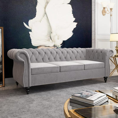 Giratree Furniture 78" 3-Seater Velvet Sofa | Tufted Back Chesterfield Upholstered Couch | Ideal for Living Room, Apartment, Office, Reception, Lounge, Small Spaces