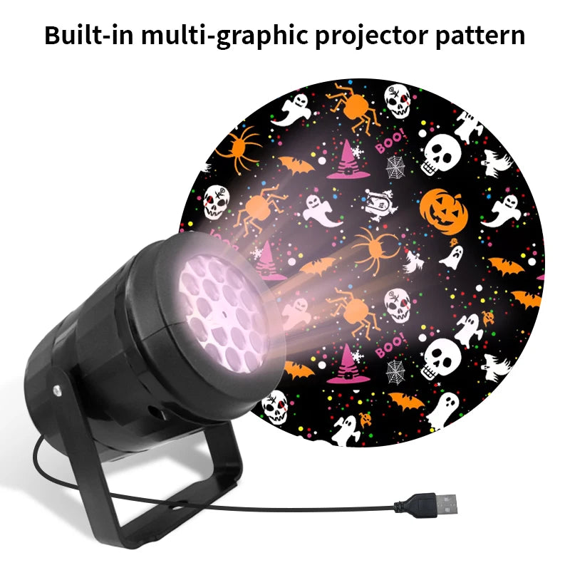 USB Power Halloween Decoration Projector Light Pumpkin Spider Bat Dynamic Pattens Projector Night Light for Bedroom Room Party