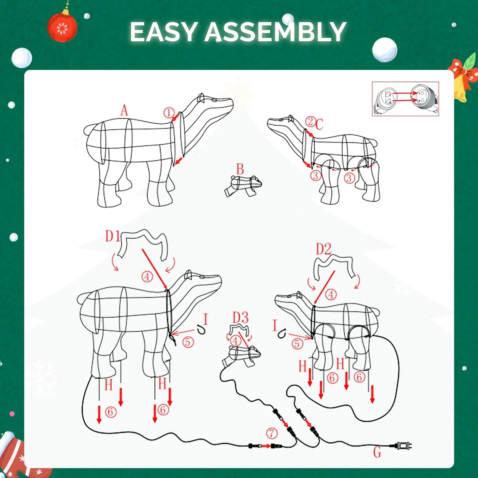 3-Piece Christmas Decor Lighted Polar Bear Family, Pre-Lit Outdoor Indoor Christmas Decor with Warm White Leds
