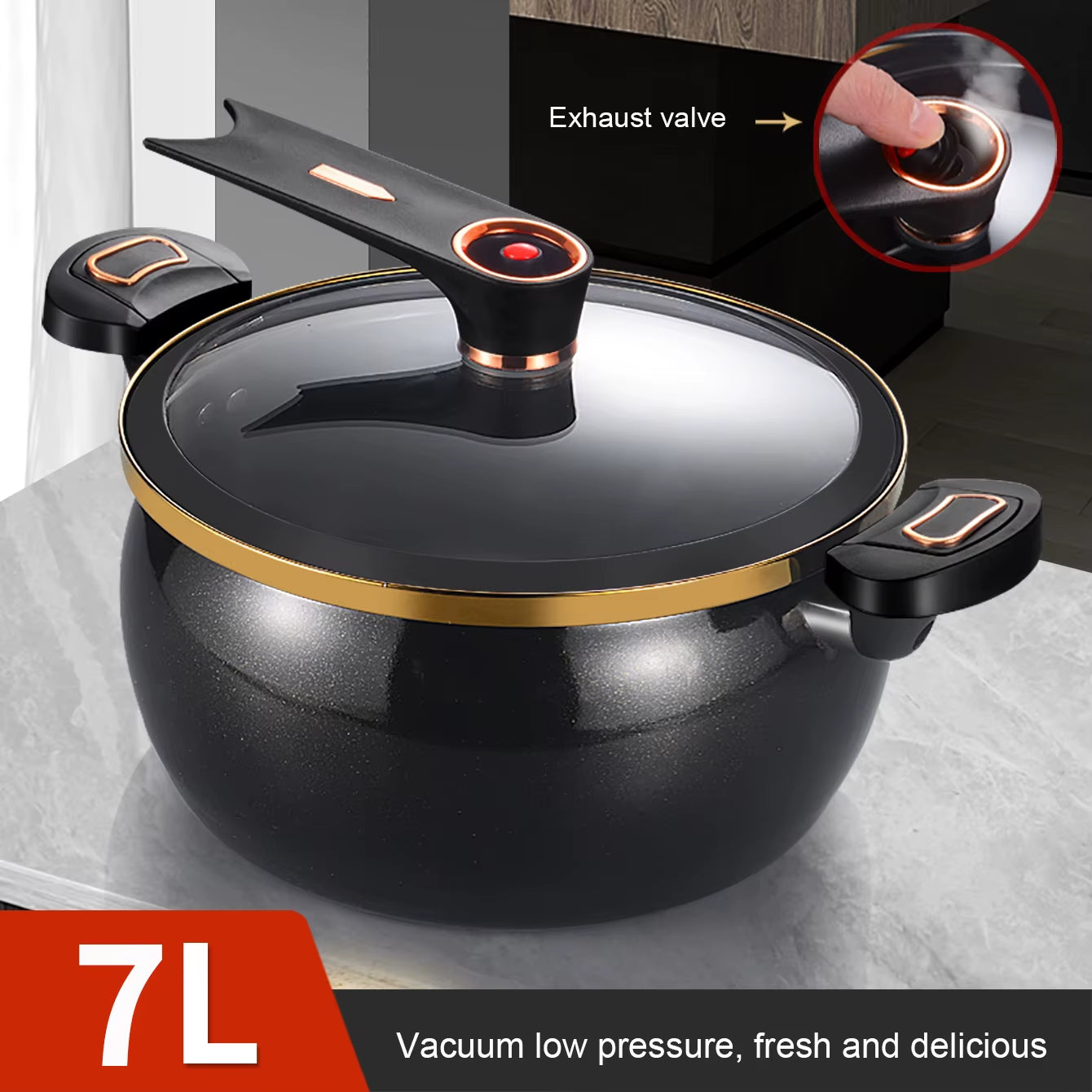 1 Piece Chubby Micro-Pressure Pot Household 7L Large Capacity 26Cm Stew Pot Multi-Functional Non-Stick Pot Induction Cooker Gas Suitable