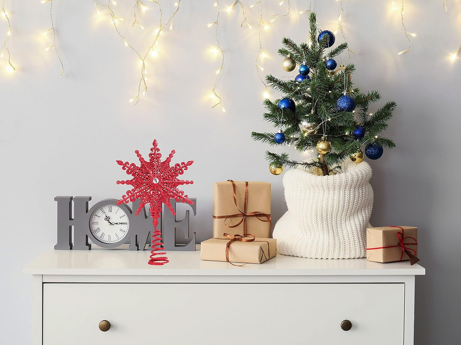 Red Glittered Filigree Christmas Star Tree Topper – 8 Inch Home Decor Ornament