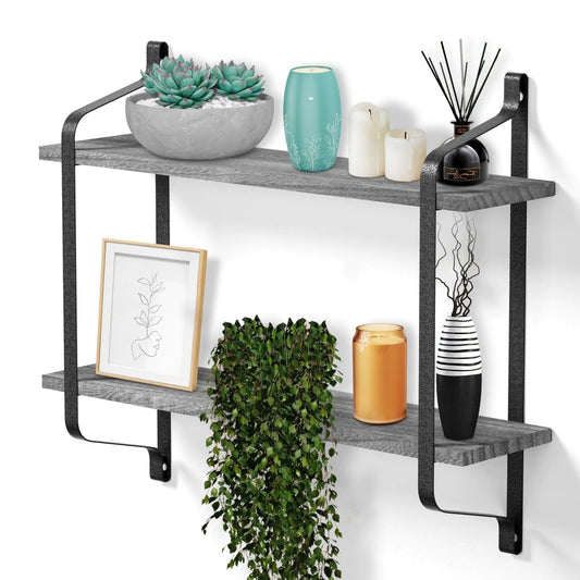 Rustic 2-Tier Floating Shelves for Home Decor and Organization