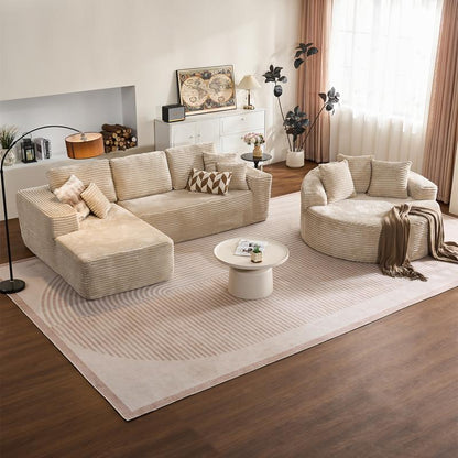 CAODOC Boneless Cloud Sectional L-Shaped Sofa with Comfy round Chaise, Oversized Lounge Chair, Plush Cushions, Fully Assembled, Minimalist Modular Design