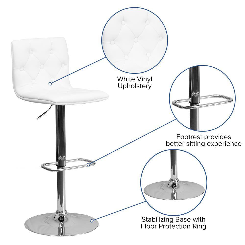 32.25 In. Adjustable Height White Cushioned Bar Stool