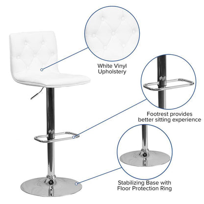 32.25 In. Adjustable Height White Cushioned Bar Stool