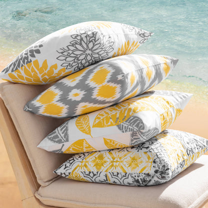 Outdoor Waterproof New Living Series Throw Pillow, Decorative Pillows for Patio Garden, Yellow and Gray 18 X 18 Inches, Set of 4