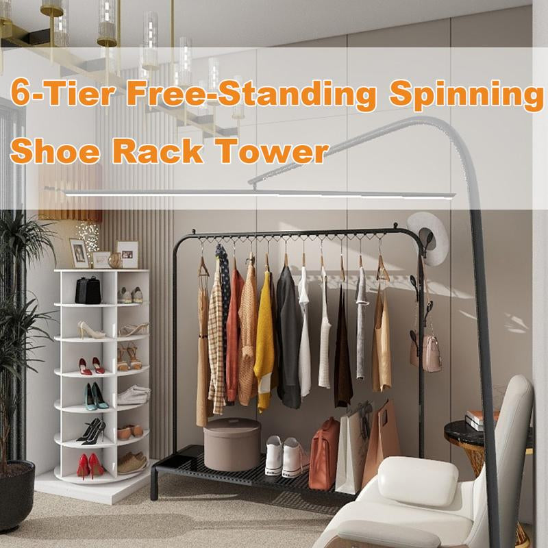 6 Tiers Revolving Free Standing Shoe Storage Organizer,360° Wood Rotating Shoe Rack,Storage Rack Cabinet Tower for Entryway Living Room Hallway,Bedroom/Living Room Furniture,Indoor Furniture