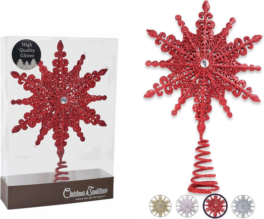 Red Glittered Filigree Christmas Star Tree Topper – 8 Inch Home Decor Ornament