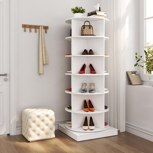 6 Tiers Revolving Free Standing Shoe Storage Organizer,360° Wood Rotating Shoe Rack,Storage Rack Cabinet Tower for Entryway Living Room Hallway,Bedroom/Living Room Furniture,Indoor Furniture