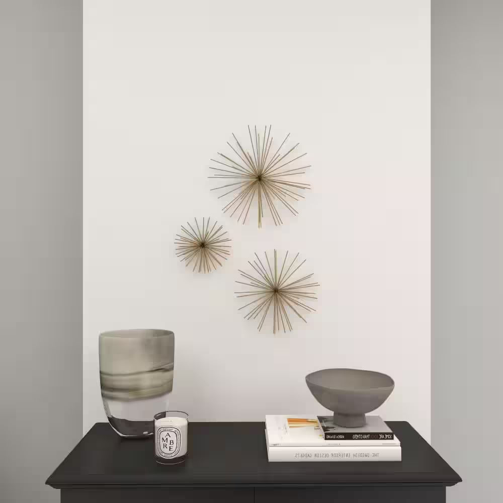 Gold Metal 3D Starburst Wall Decor Set of 3 | Modern Home Accent | Joyfulworld 