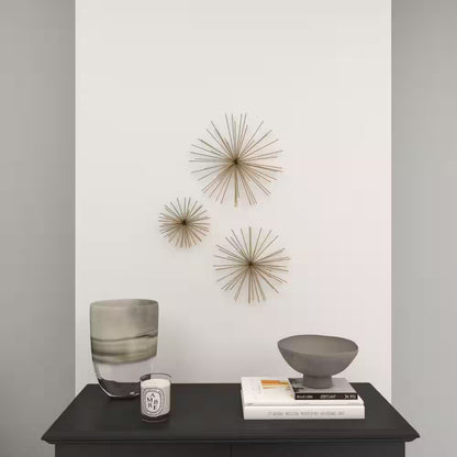 Gold Metal 3D Starburst Wall Decor Set of 3 | Modern Home Accent | Joyfulworld 